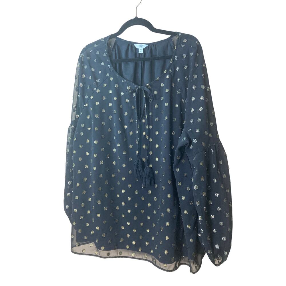 Crown & Ivey Dark Blue or Black Tunic Top Metallic Dots Size 2X